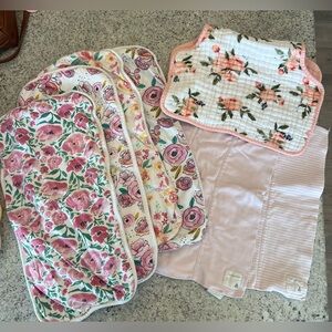 Baby girl burp cloths copper pearl Burt’s bees bundle lot